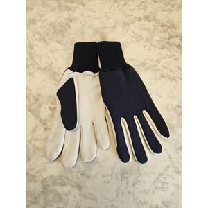 Vintage Mens Medium Kombi Leather Gloves Ski Snow Winter Gloves Navy Blue White
